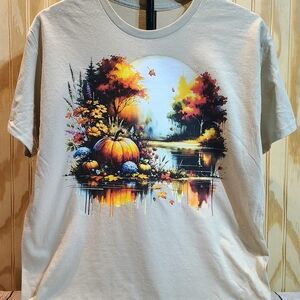 Thanksgiving Pumpkin Tee | Cozy Fall Scenic Shirt | Harvest Graphic Top in Beige